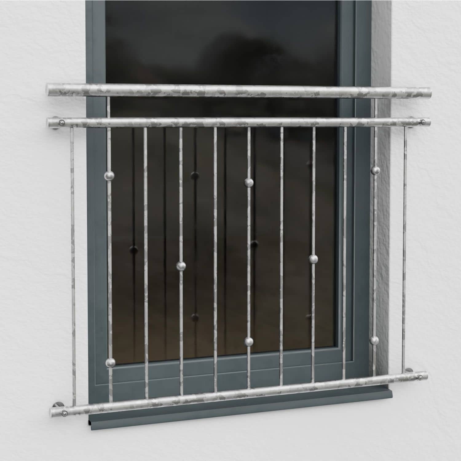 Balcon à la française en acier galvanisé boules déportées