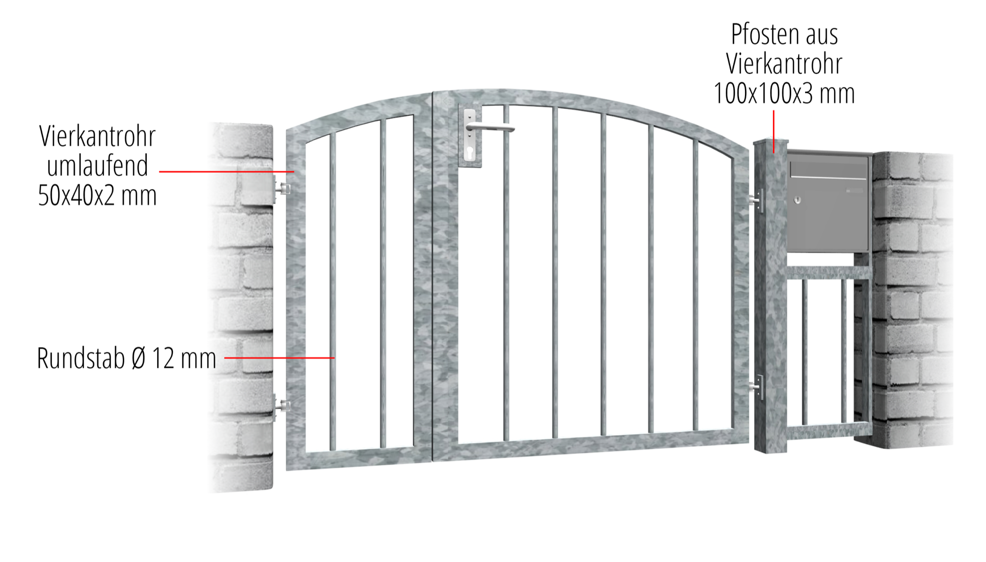 Portillon de jardin en acier galvanisé à 2 battants pleins 2, OB, BK