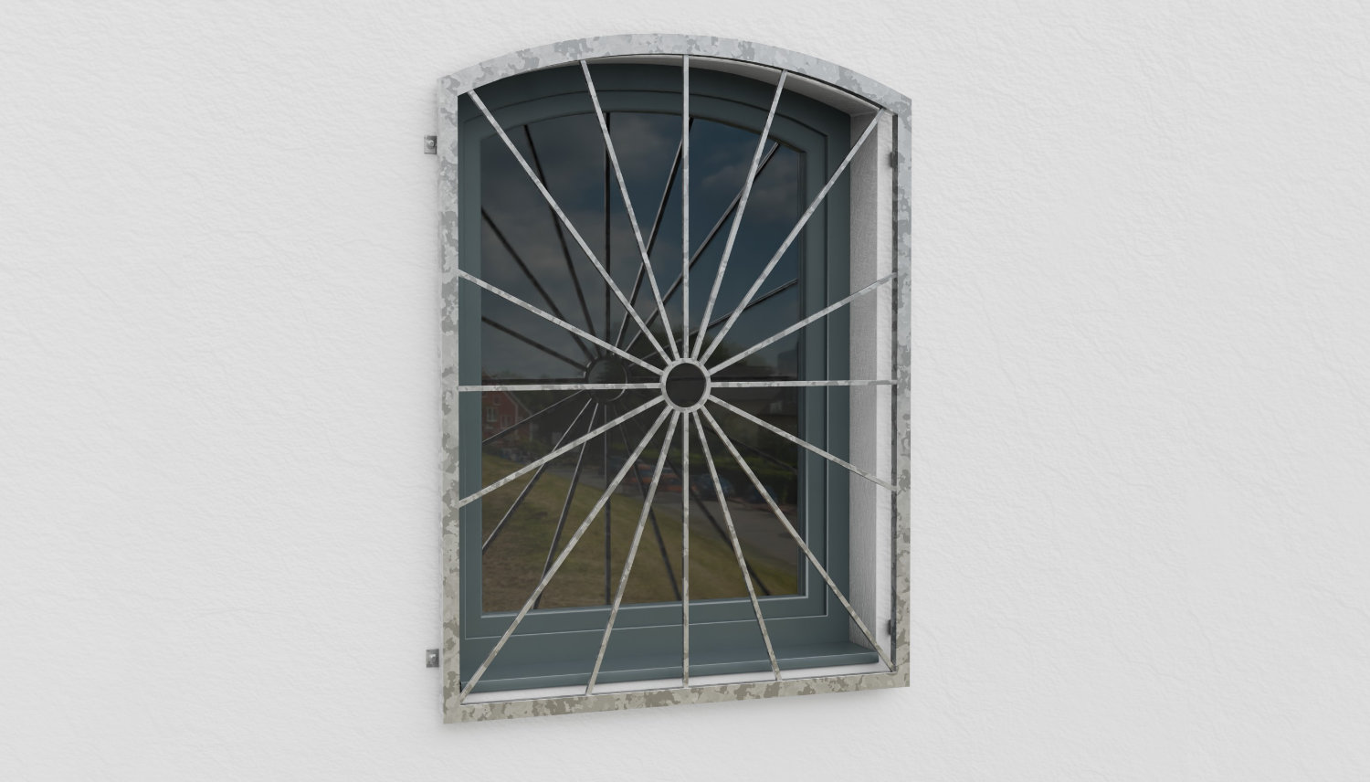 Grille de défense pour fenêtres en acier galvanisé cercle solaire arc supérieur 