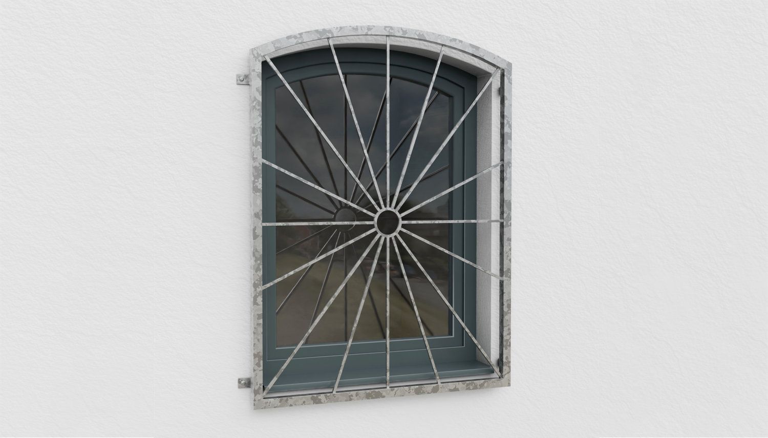 Grille de défense pour fenêtres en acier galvanisé cercle solaire arc supérieur 