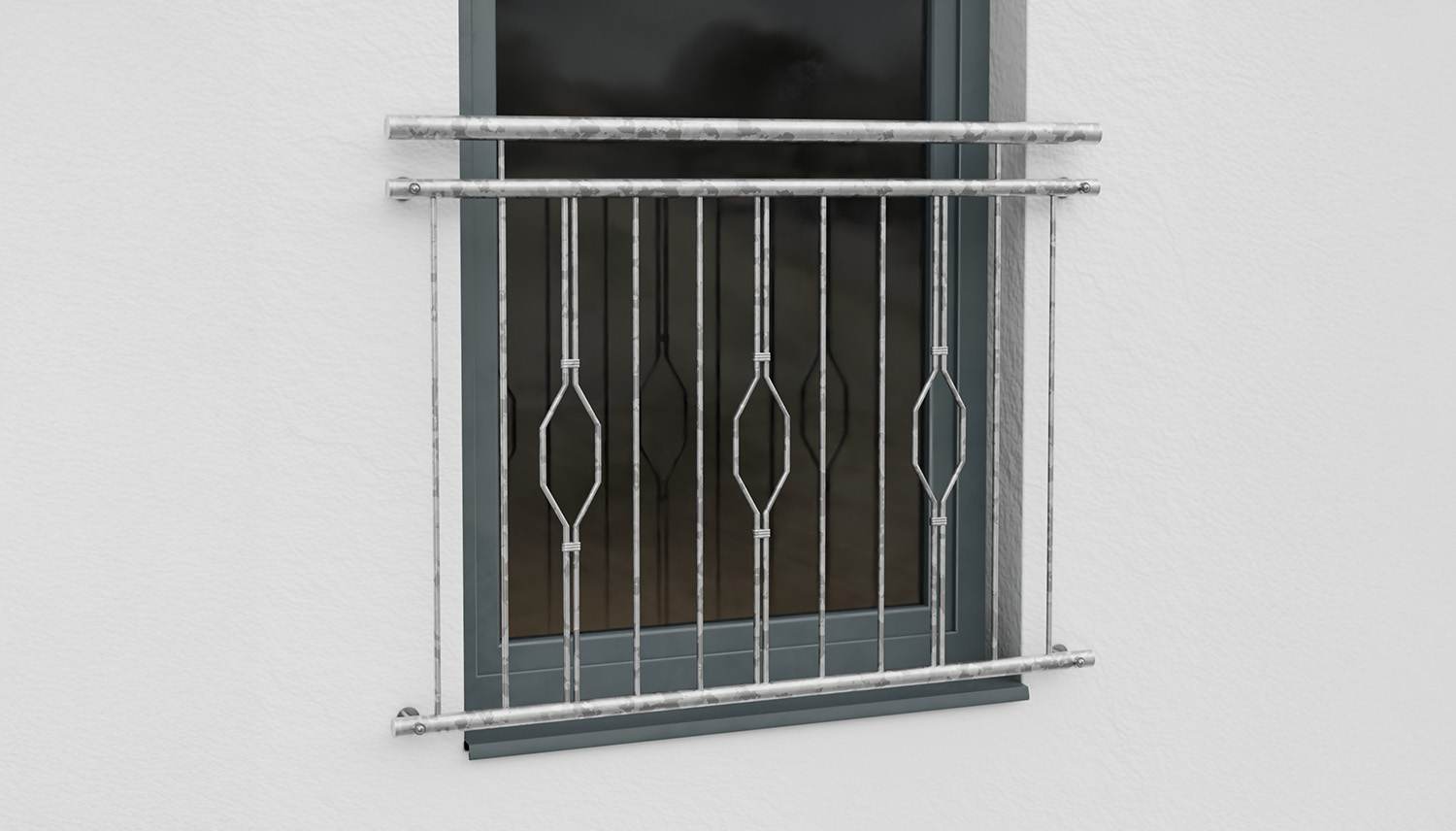 Balcon à la française en acier galvanisé ornement 6 coins triple 