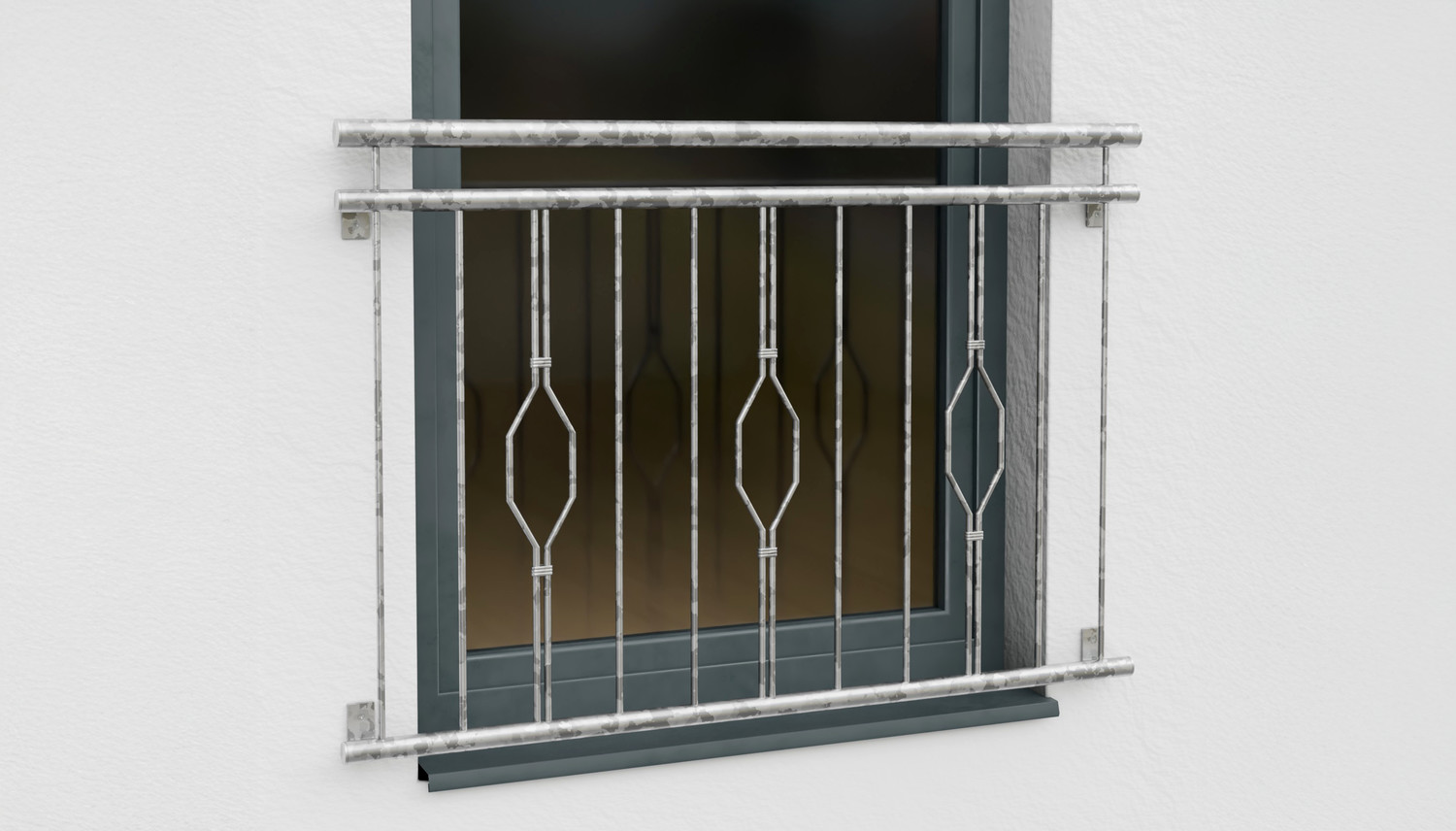 Balcon à la française en acier galvanisé ornement 6 coins triple 