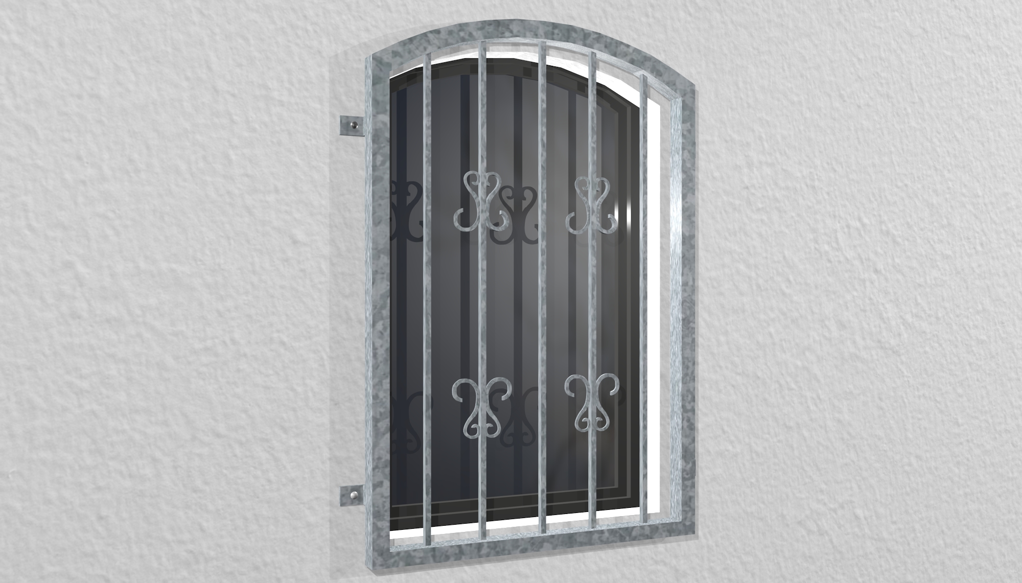 Grille de défense pour fenêtres en acier galvanisé scroll 2 arc supérieur 