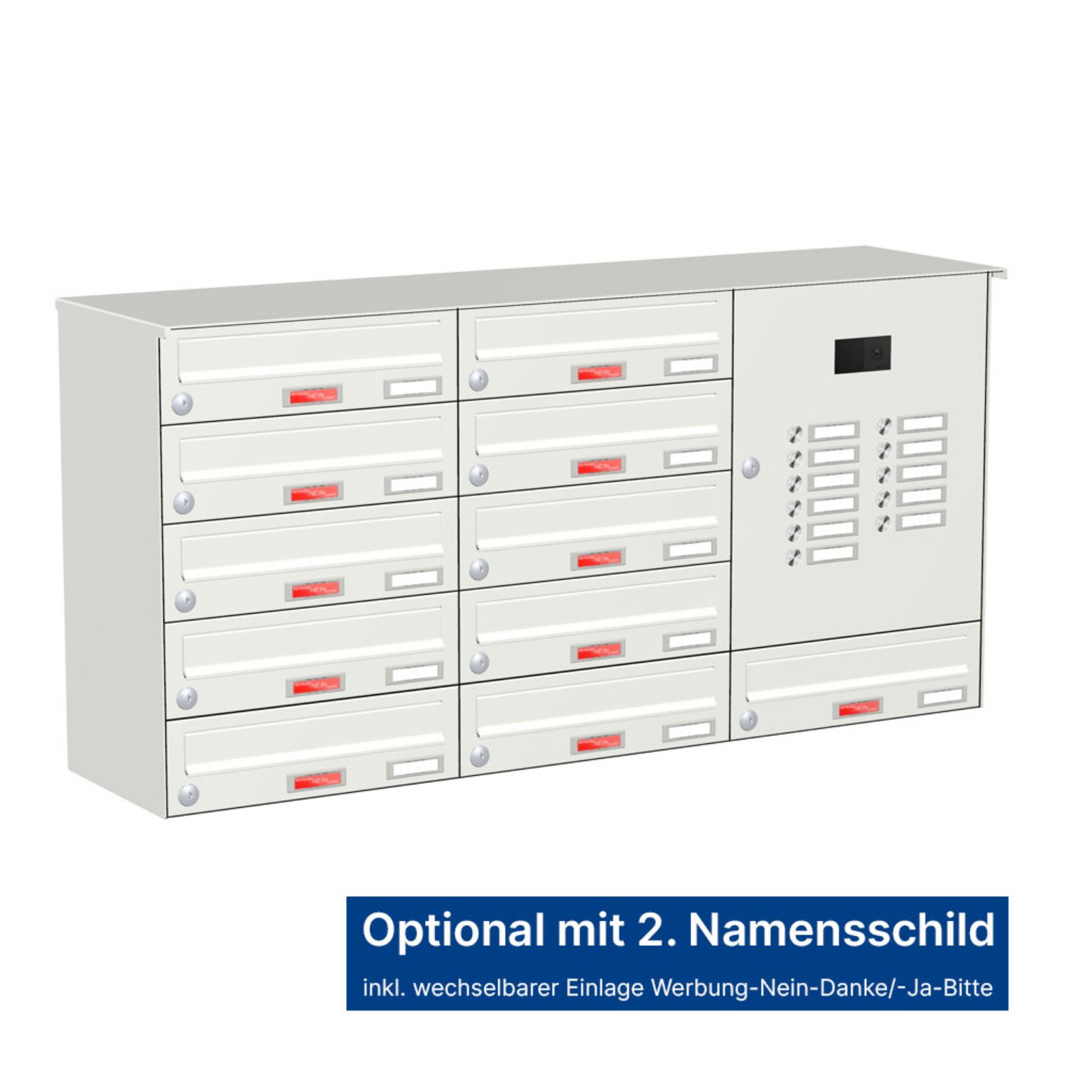 Briefkastenanlage | Aufputz | 11-fach | Waagerecht | Audio | Video | Farbe