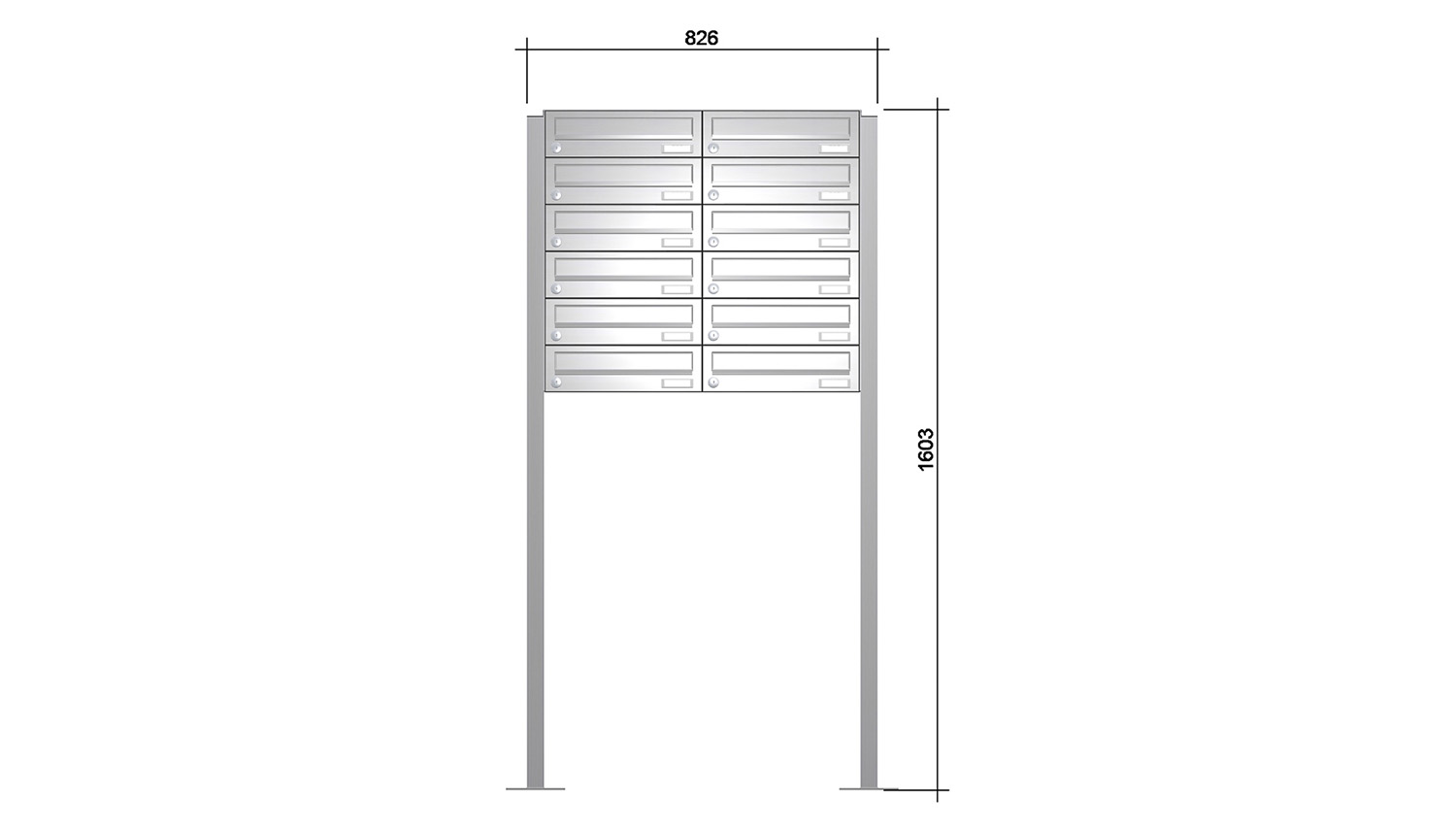 Briefkastenanlage | Freistehend | 12-fach | Waagerecht | Edelstahl