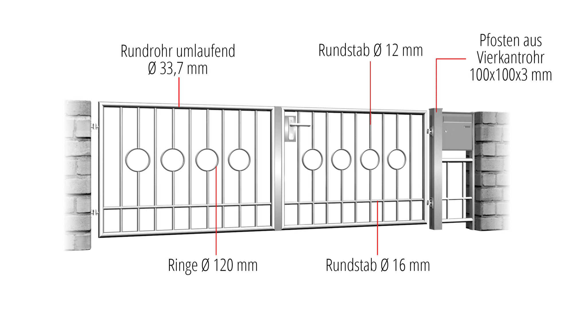 Portail de jardin Barre circulaire à 2 battants en acier inoxydable 2 Centre, GE, BK