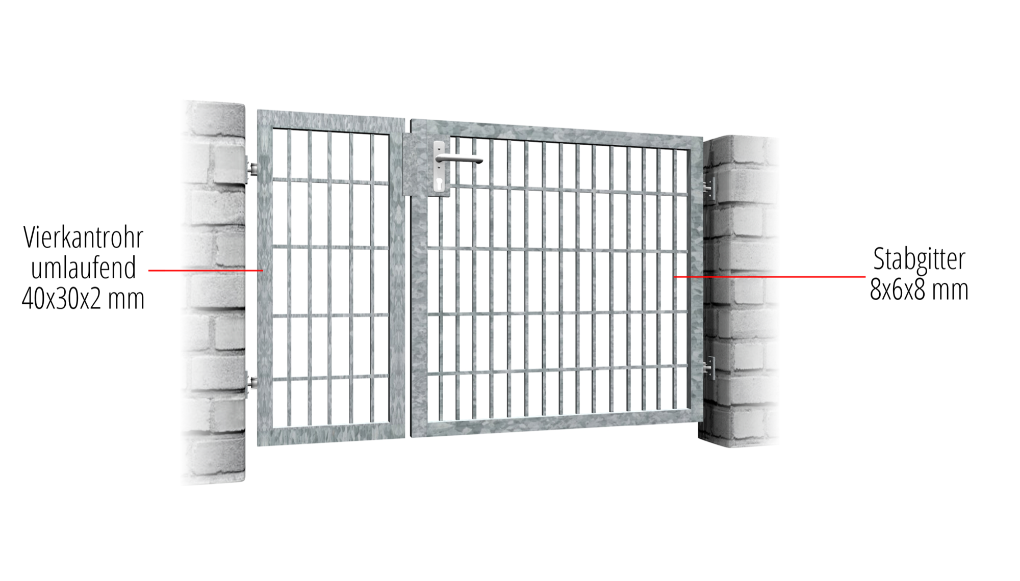 Grille à barres à 2 battants en acier galvanisé pour portillon de jardin, GE