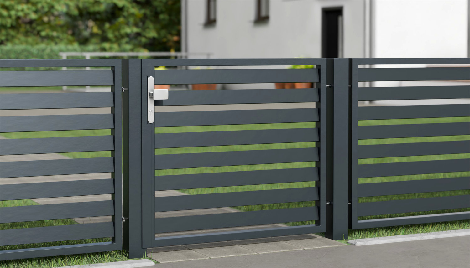 Brise-vue 1 battant en aluminium pour portillon de jardin lamelles en biais, GE