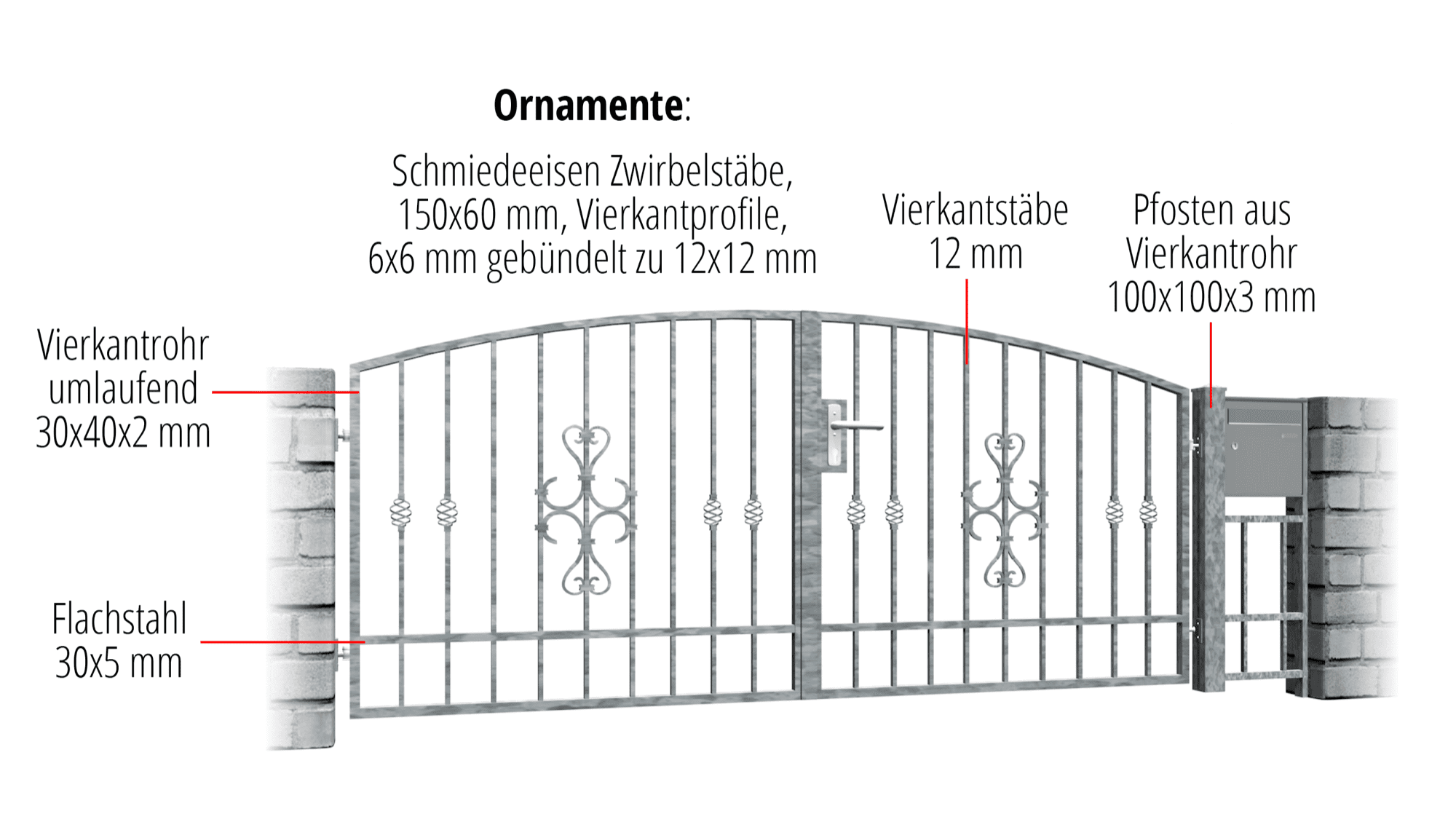 Portail de jardin galvanisé à 2 battants à enroulement, OB, BK