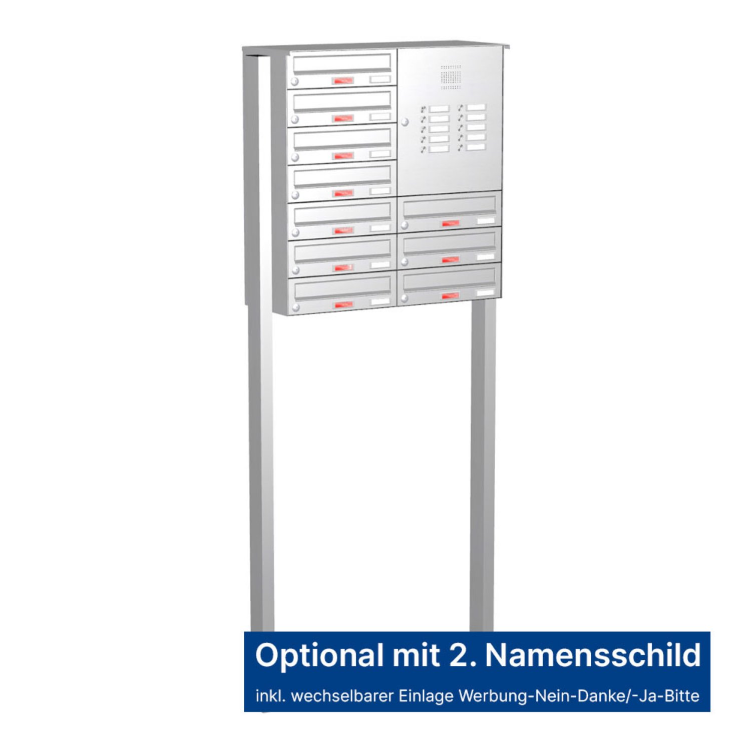 Briefkastenanlage | Freistehend | 10-fach | Waagerecht | Audio | Video | Edelstahl