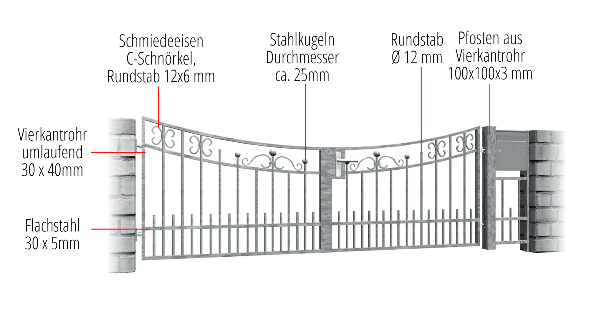 Portail de jardin galvanisé à 2 battants Berlin, UB, BK