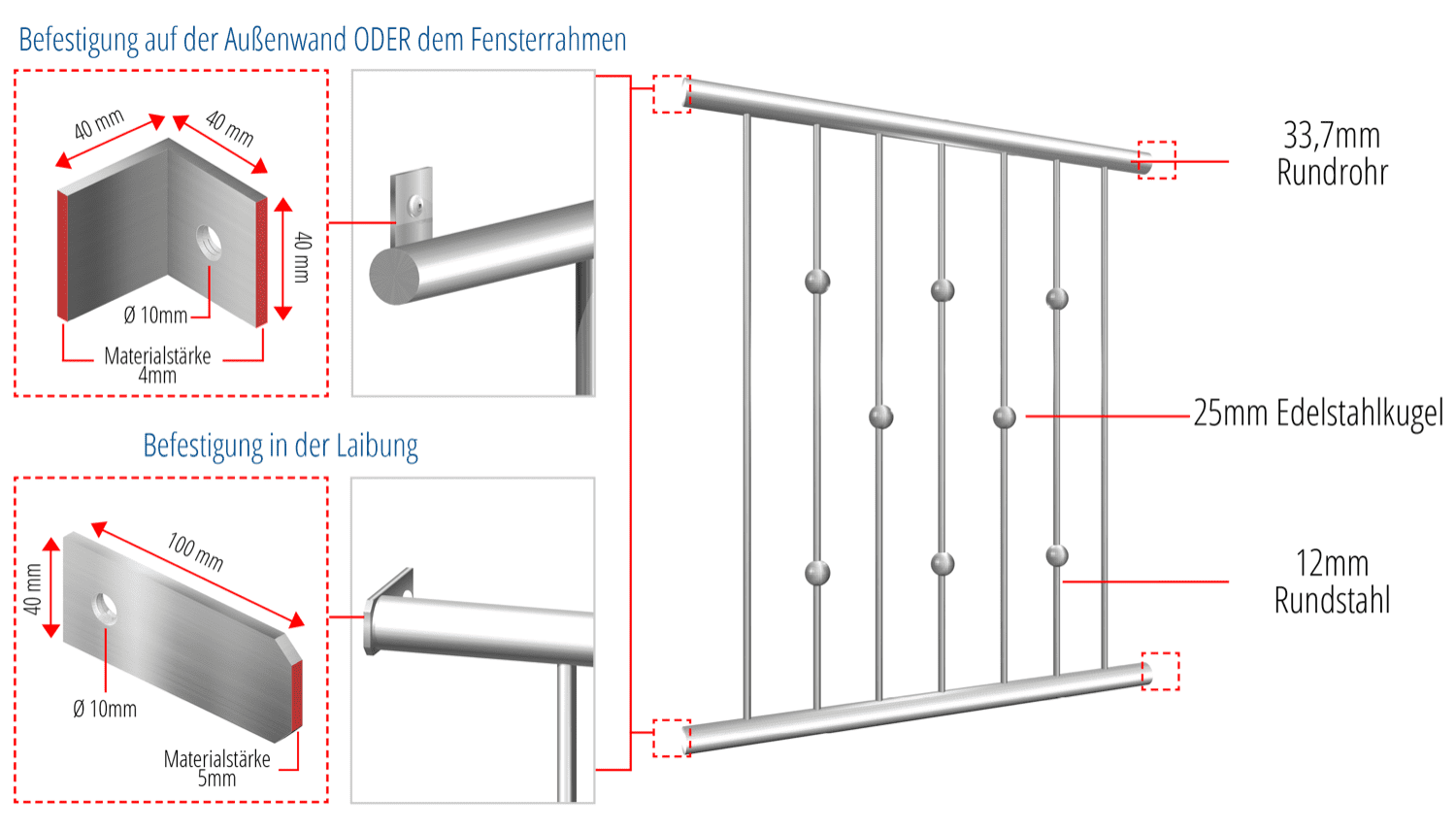 Grille de défense pour fenêtres en acier inoxydable billes décalées 2