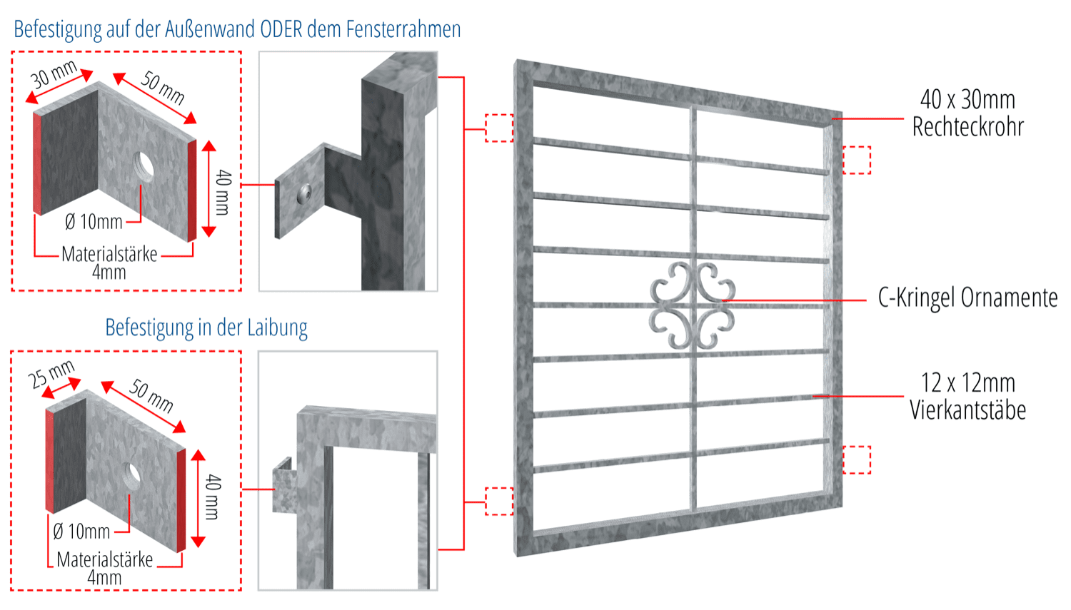 Grille de défense pour fenêtres en acier galvanisé fleur