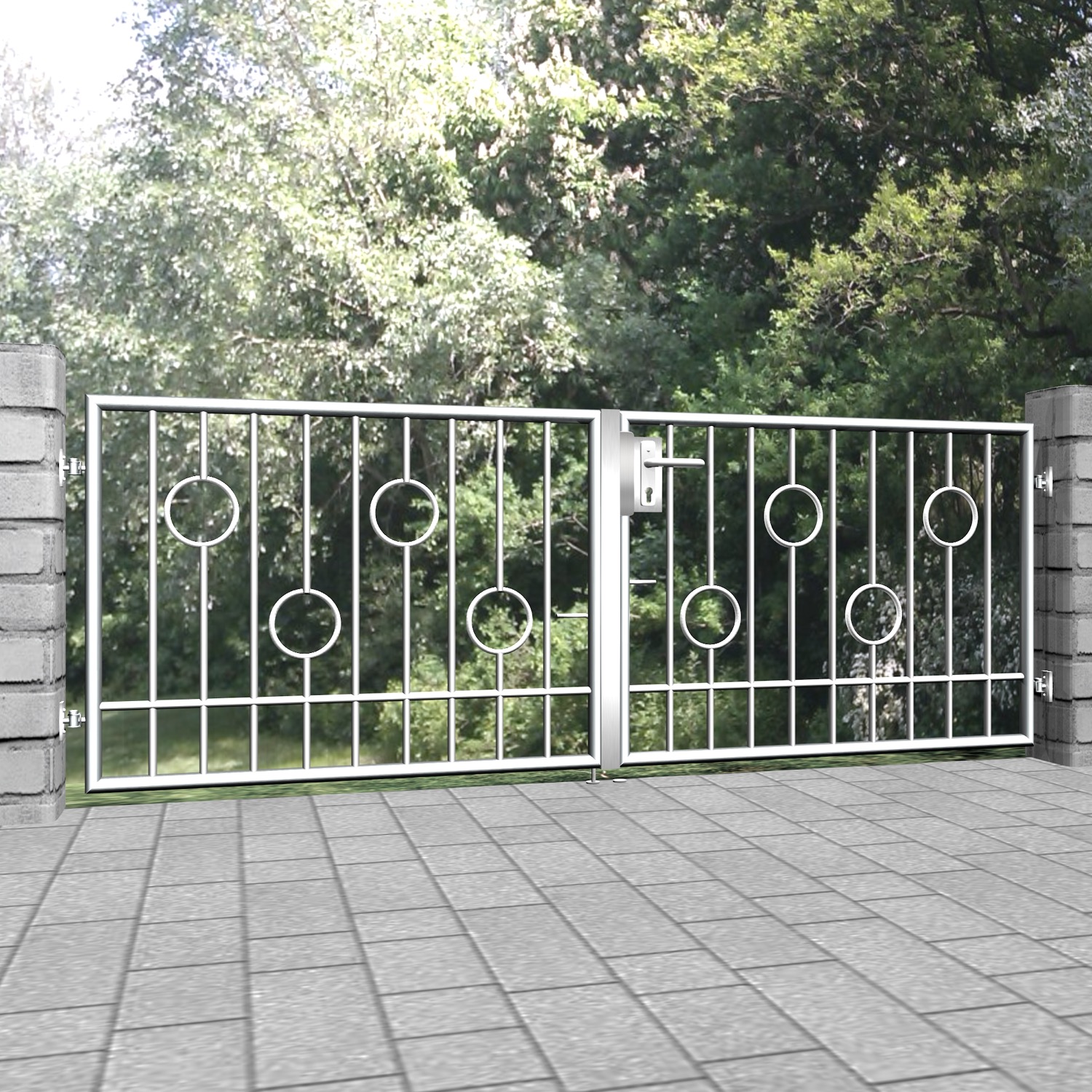 Portail de jardin Barre circulaire à 2 battants en acier inoxydable, GE
