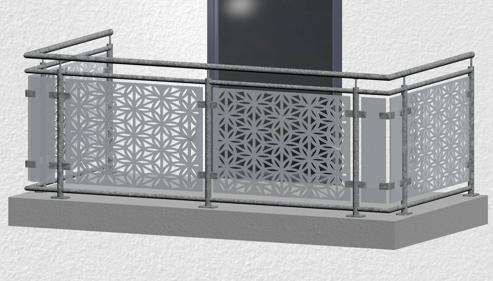 Balustrade de balcon en acier galvanisé design verre BT