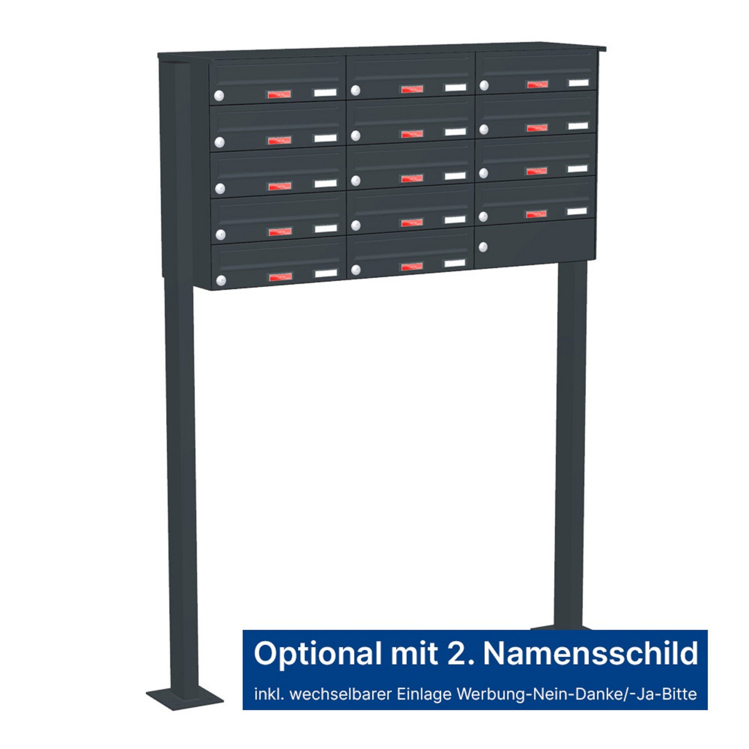Briefkastenanlage | Freistehend | 14-fach | Waagerecht | Farbe