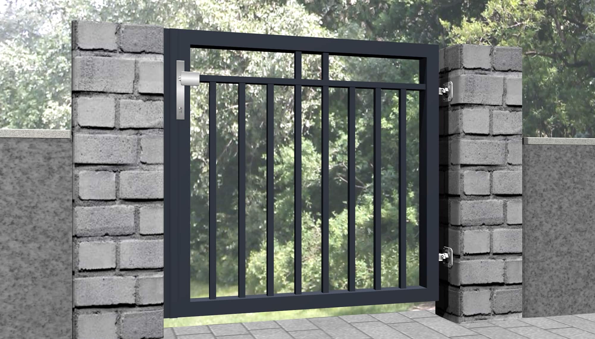 Portillon de jardin brise-vue 1 battant en aluminium avec remplissage de barres, GE