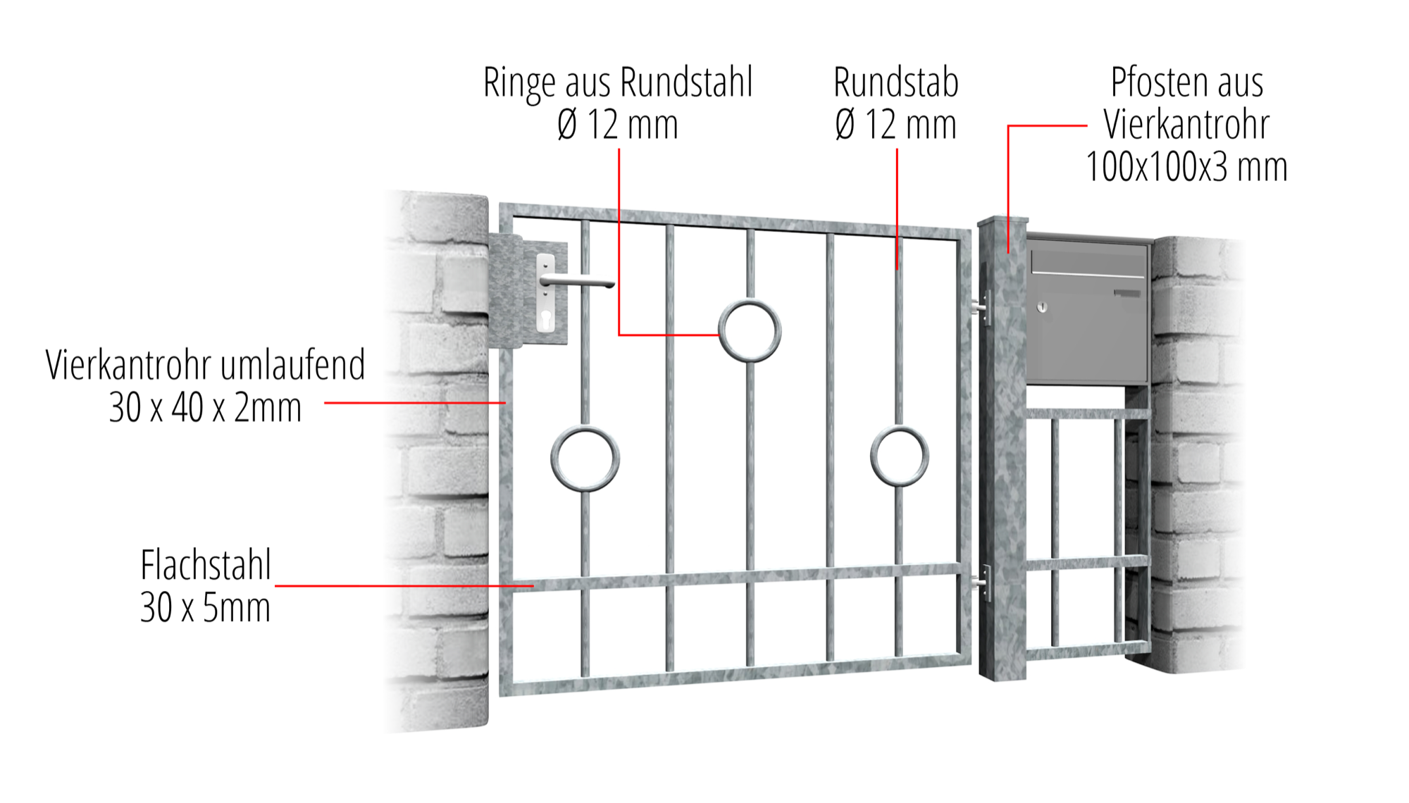 Portillon de jardin en acier galvanisé cercle à 1 battant barre, GE, BK