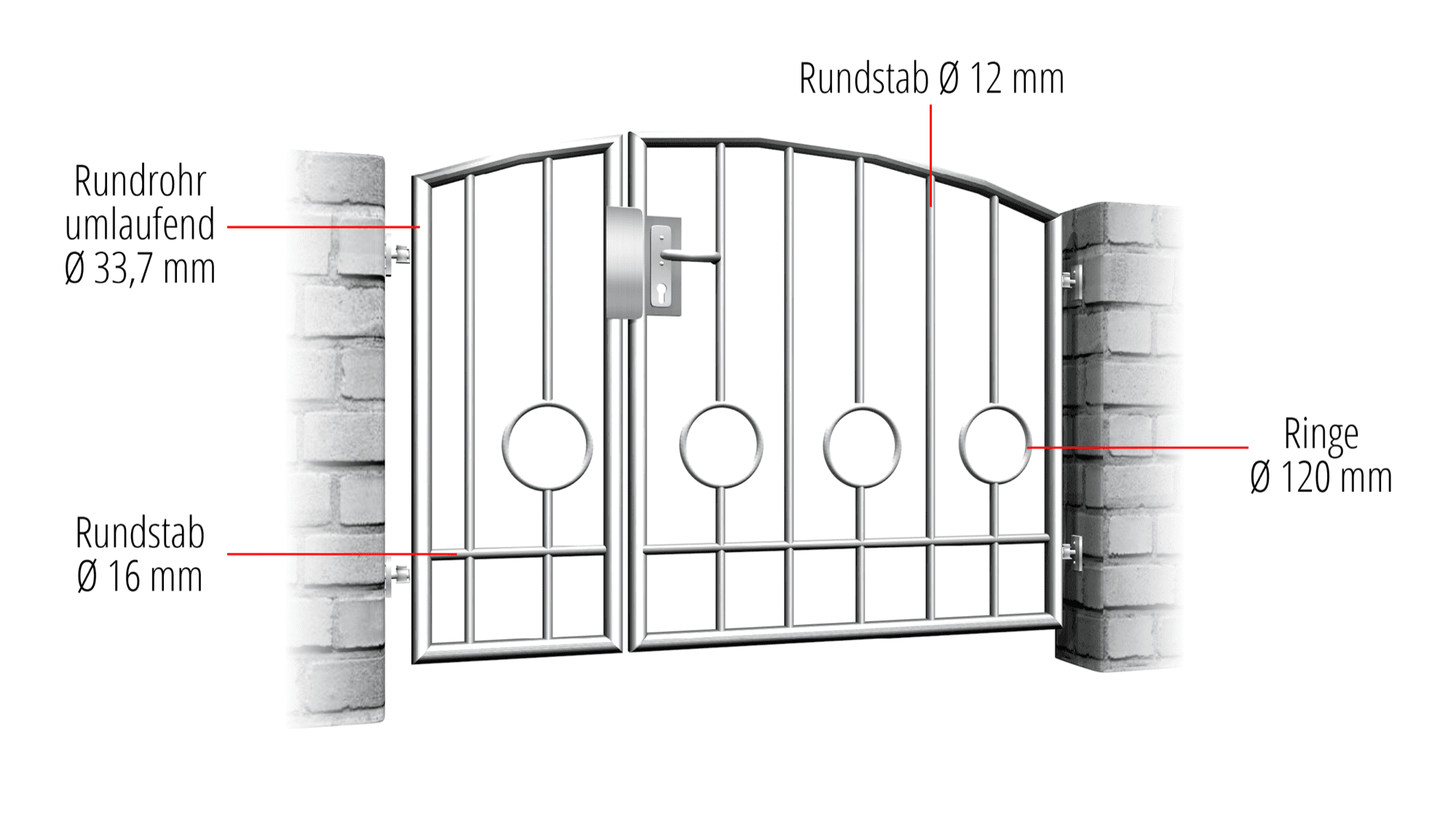 Portillon de jardin en acier inoxydable Barre de cercle à 2 battants 2 bas, OB