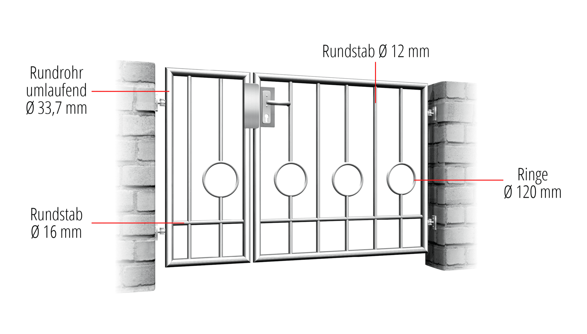 Portillon de jardin en acier inoxydable Barre de cercle à 2 battants 2 bas, GE