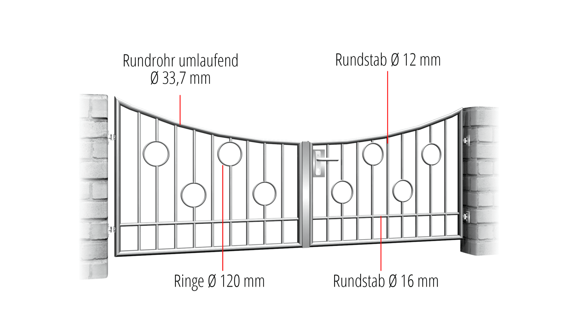 Barre de cercle à 2 battants en acier inoxydable pour portail de jardin, UB