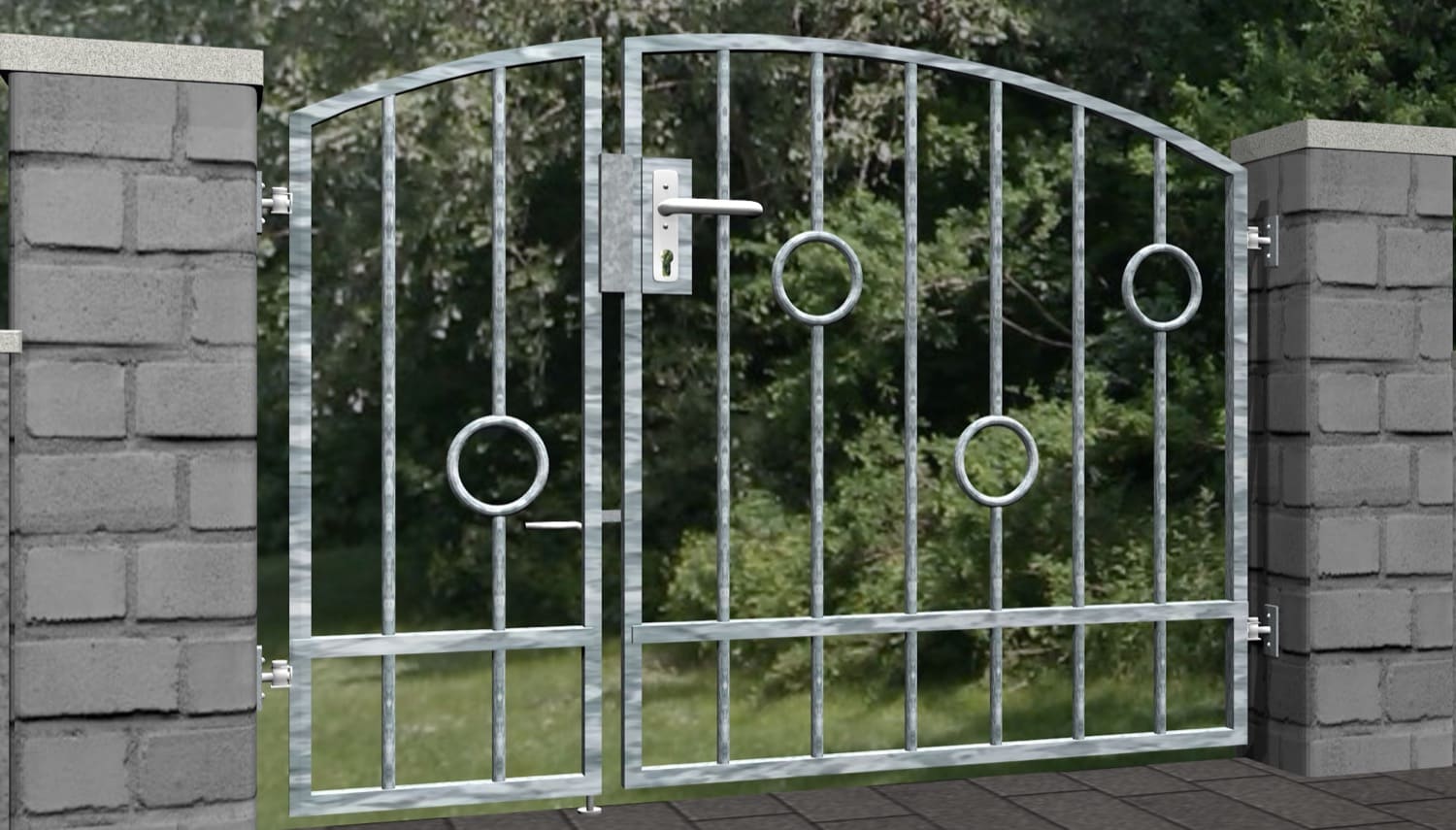 Barre de cercle à 2 battants en acier galvanisé pour portillon de jardin, OB