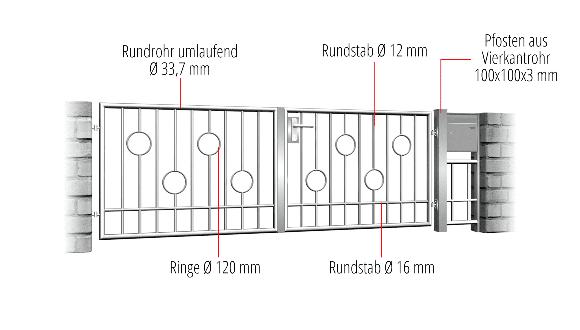 Portail de jardin Barre de cercle à 2 battants en acier inoxydable, GE, BK