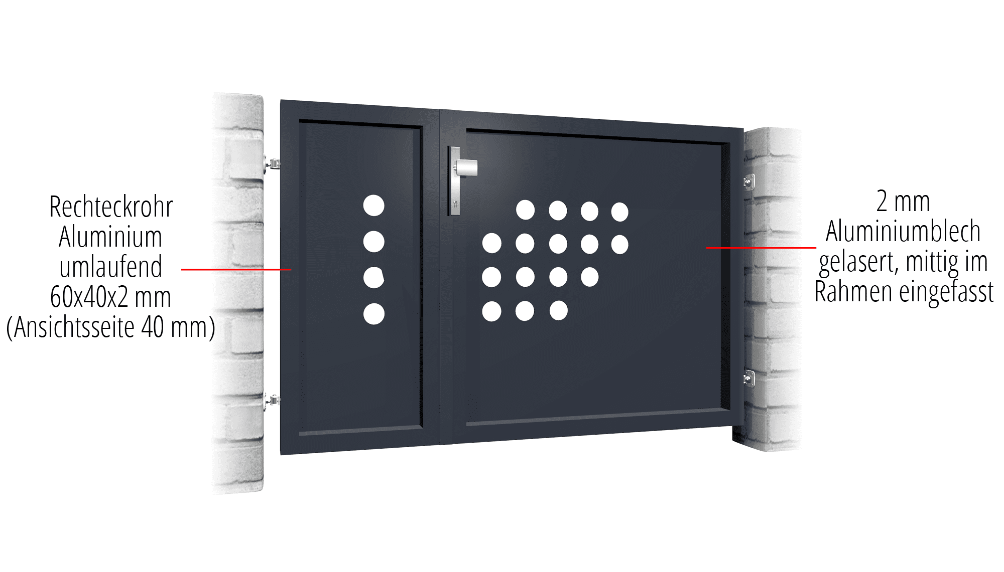 Portillon de jardin en aluminium, brise-vue à 2 battants RLH, GE