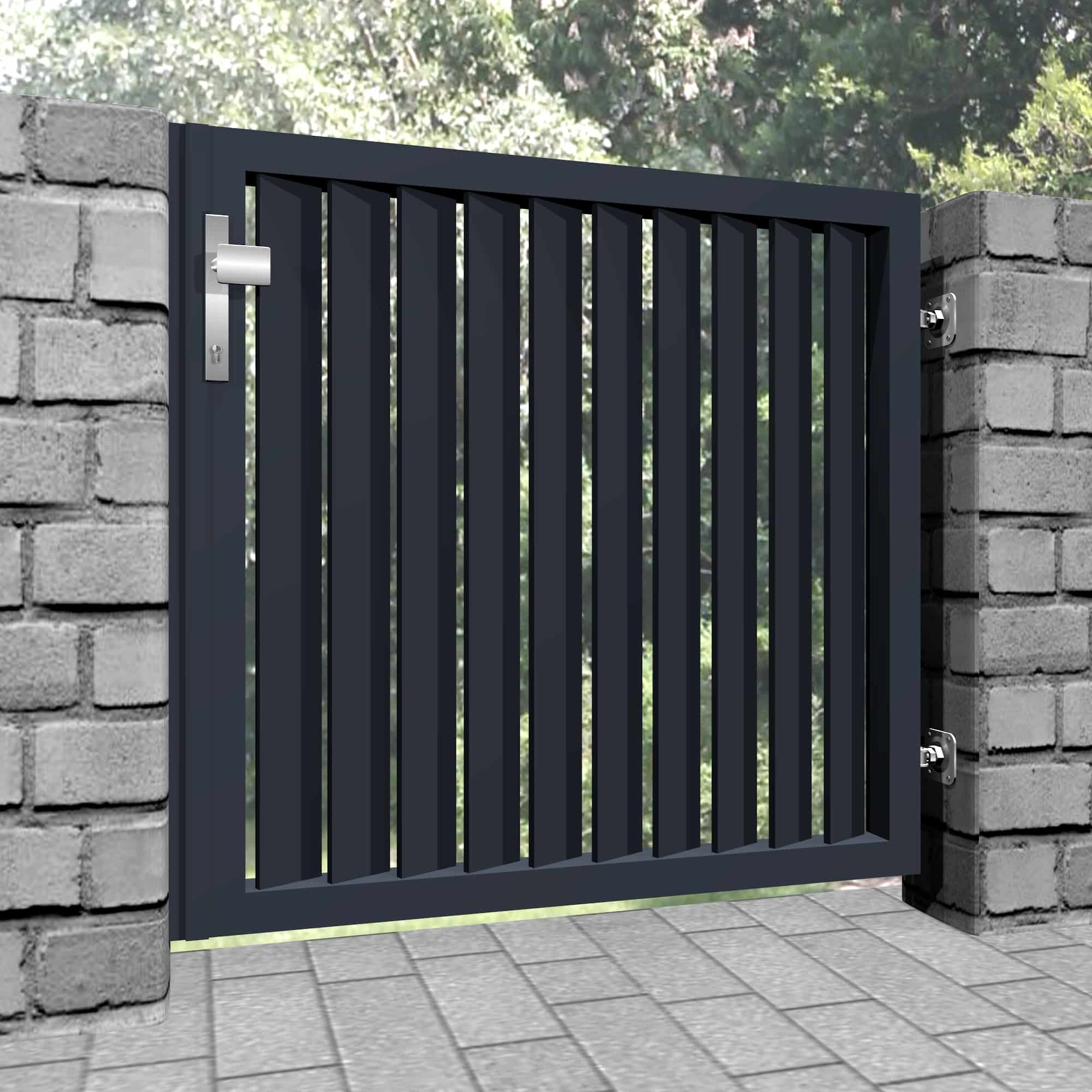 Portillon de jardin brise-vue 1 battant en aluminium lamelles vertical biais, GE