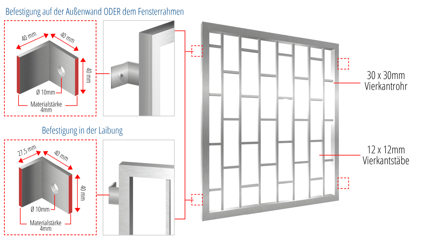 Grille de défense pour fenêtres en acier inoxydable échelle