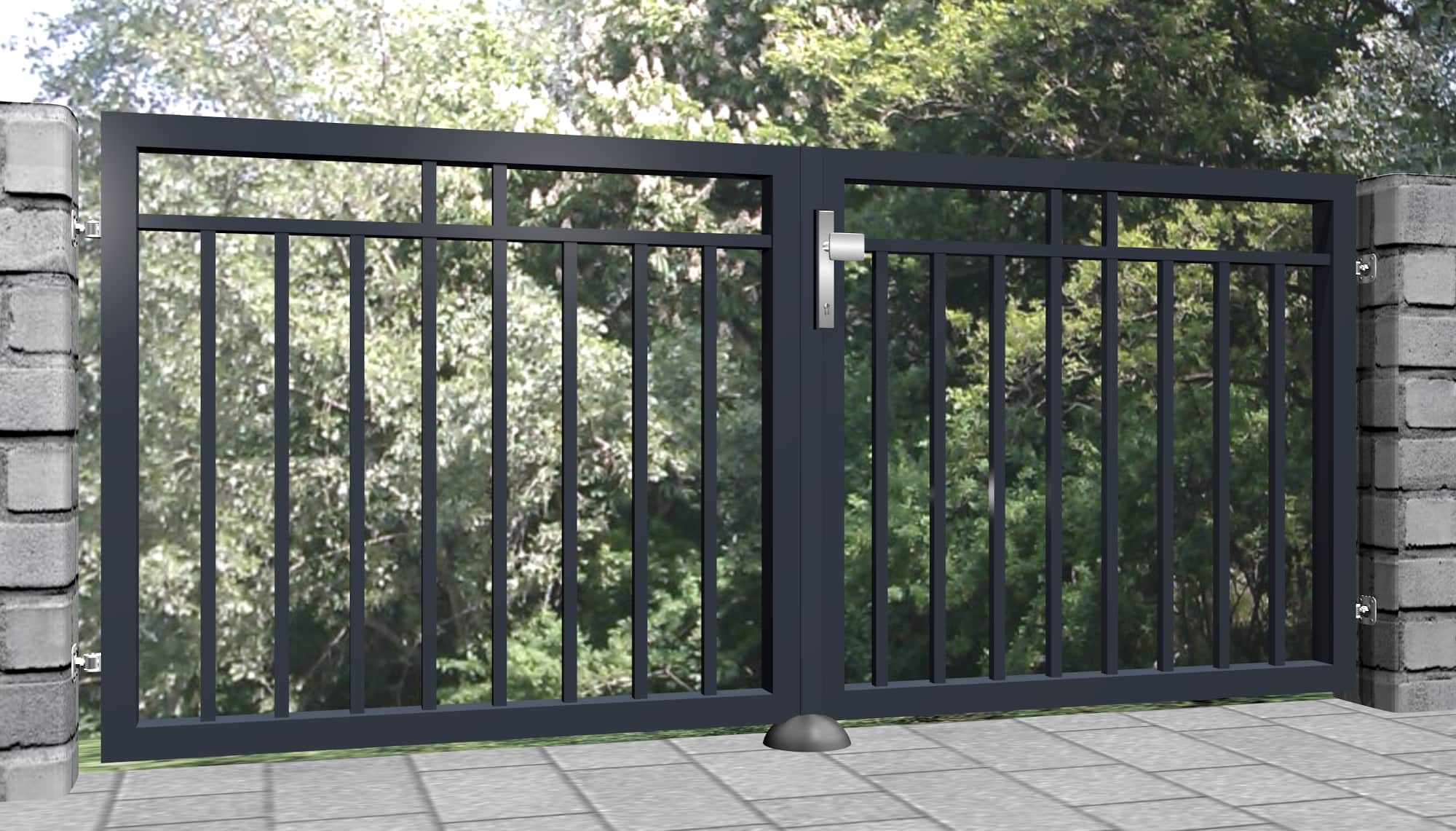 Portail de jardin en aluminium, 2 battants avec remplissage de barres, GE