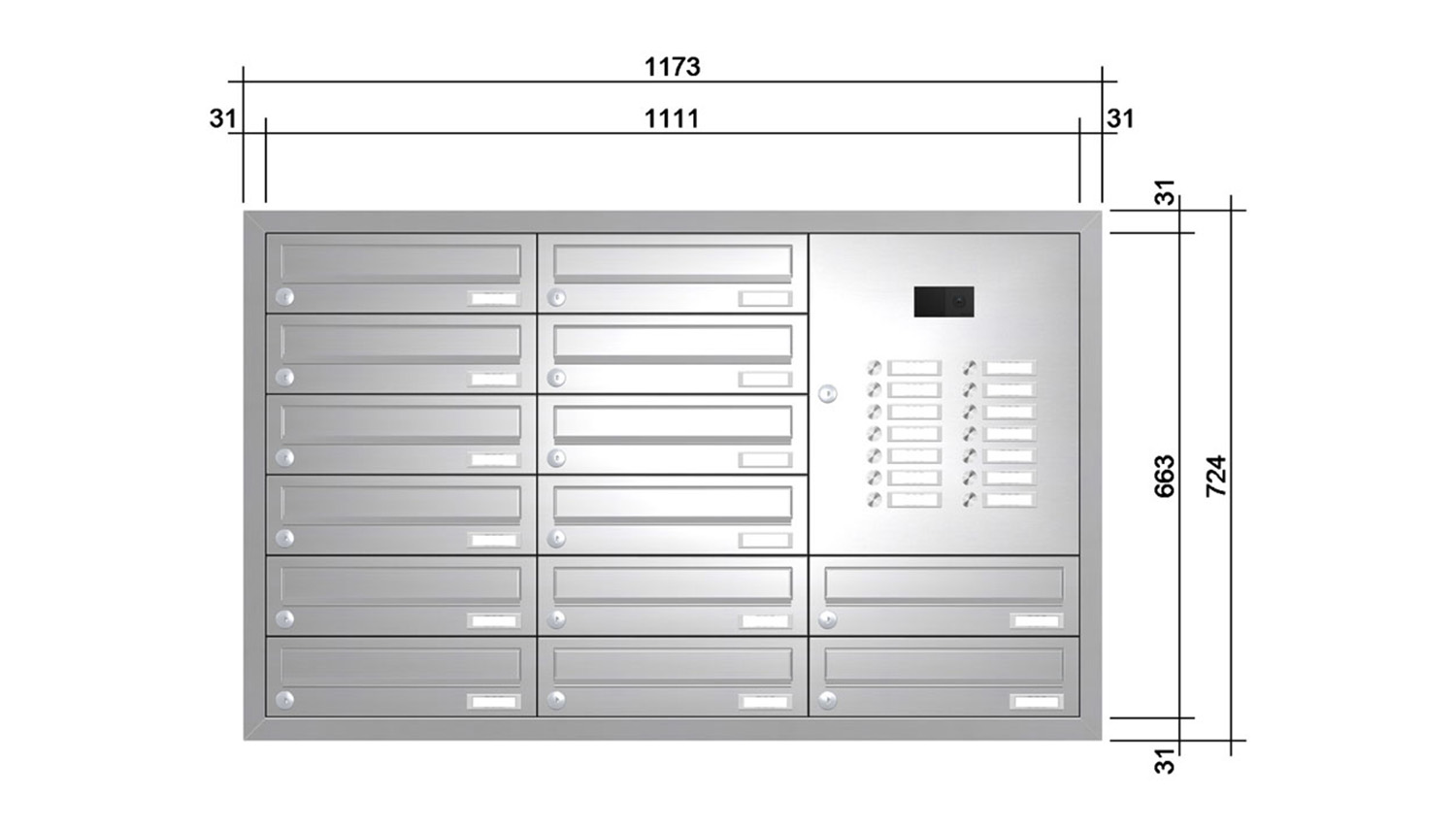 Briefkastenanlage | Unterputz | 14-fach | Waagerecht | Audio | Video | Edelstahl