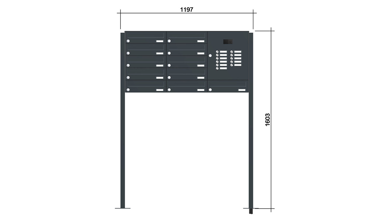 Briefkastenanlage | Freistehend | 11-fach | Waagerecht | Audio | Video | Farbe