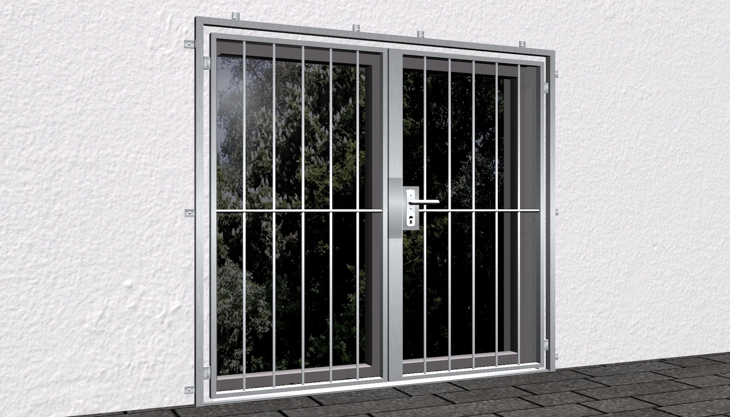 Porte grillagée en acier inoxydable barre verticale à 2 battants