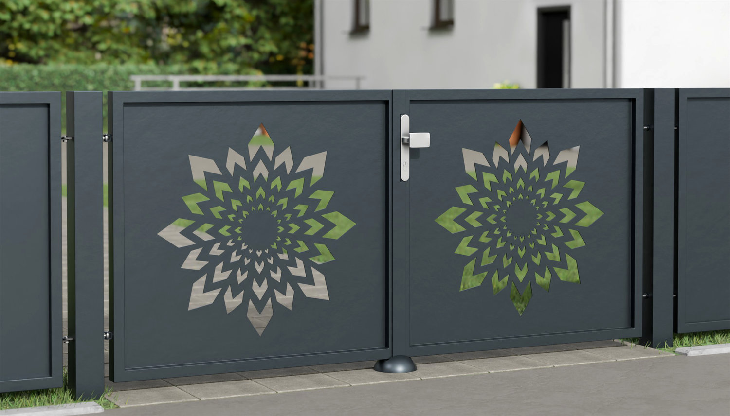 Portail de jardin en aluminium à 2 battants découpés au laser KL
