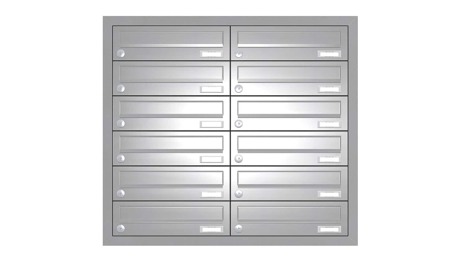 Briefkastenanlage | Unterputz | 12-fach | Waagerecht | Edelstahl