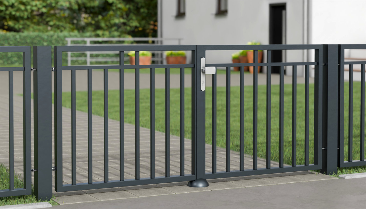 Portail de jardin en aluminium, 2 battants avec remplissage de barres, GE