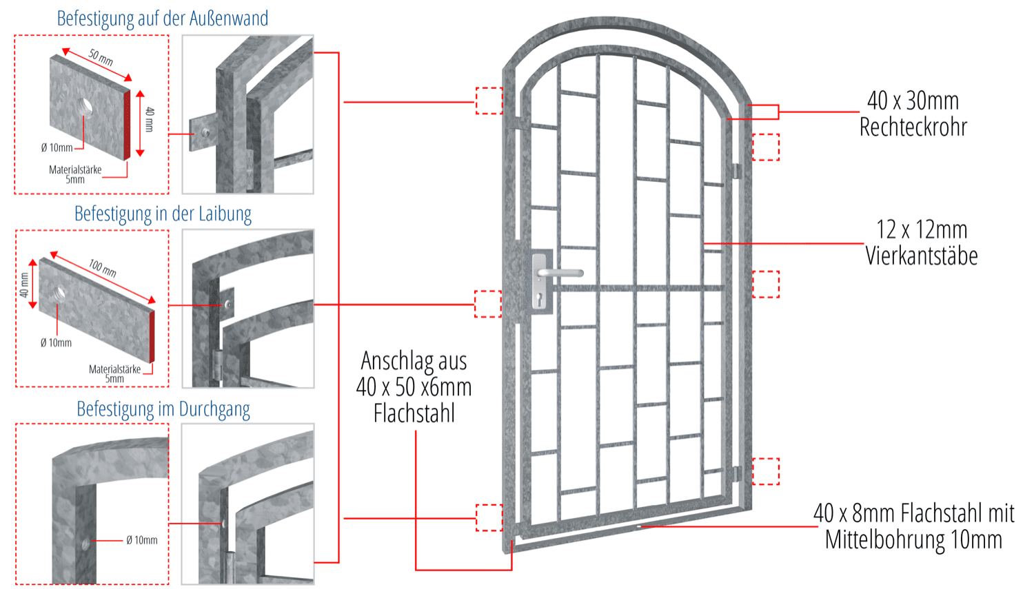 Porte grillagée en acier galvanisé arc Ladder Top