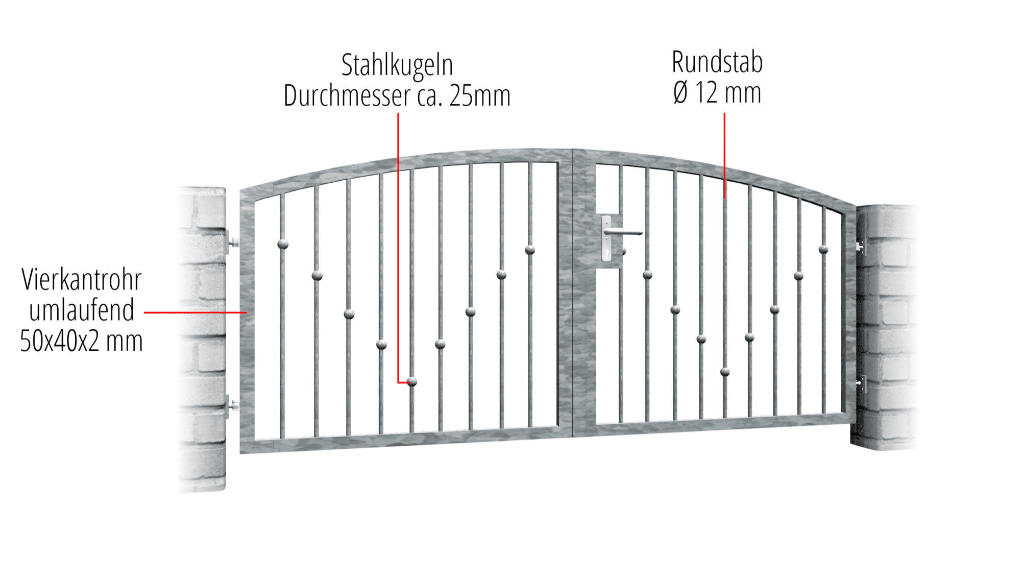 Portail de jardin galvanisé à 2 battants, boules en V, OB