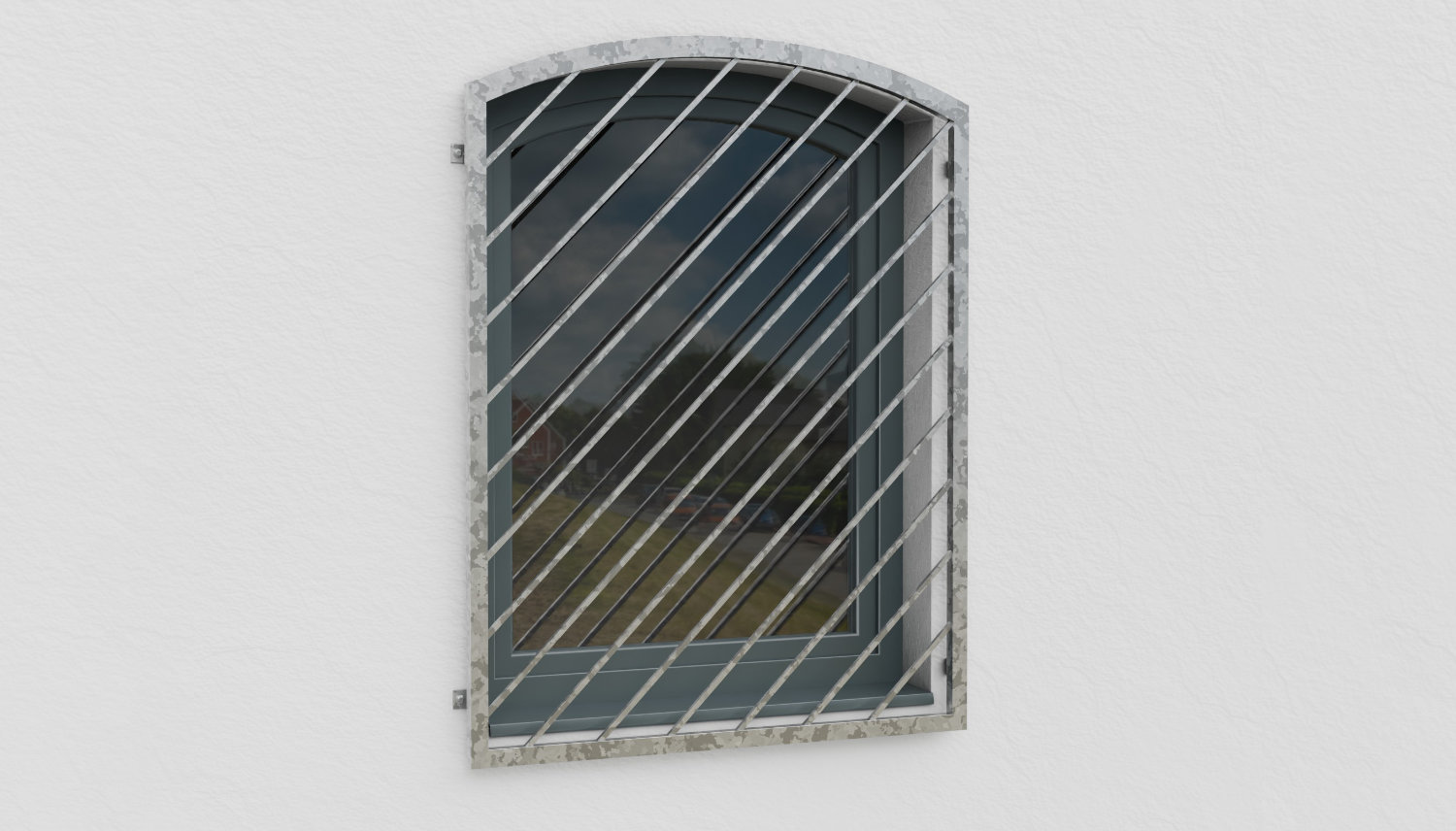 Grille de défense pour fenêtres en acier galvanisé Barre diagonale 1 Arc supérieur 