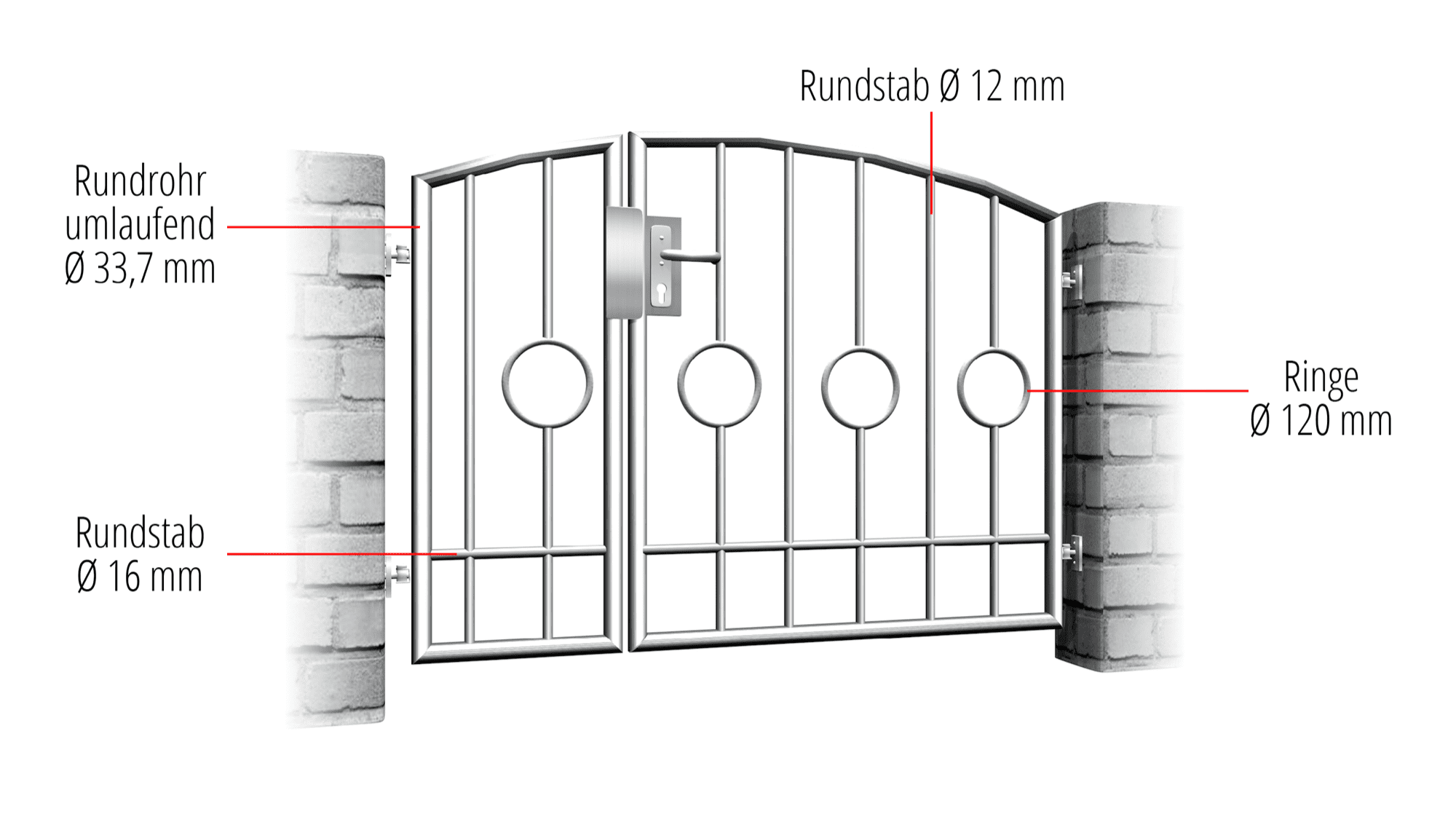 Portillon de jardin en acier inoxydable 2 battants cercle barre 2 centre, OB