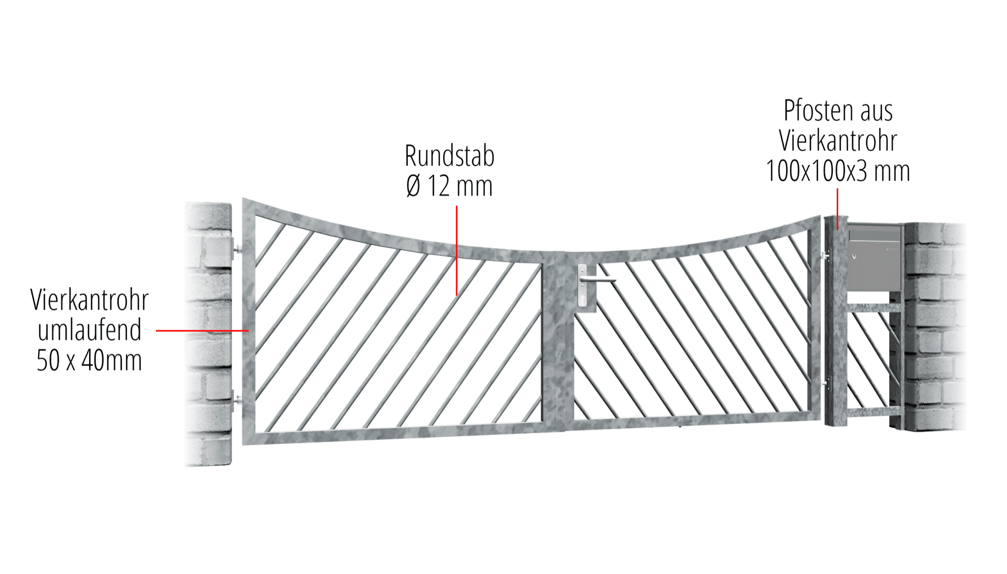 Barrière de jardin en acier galvanisé barre diagonale à 2 battants, UB, BK