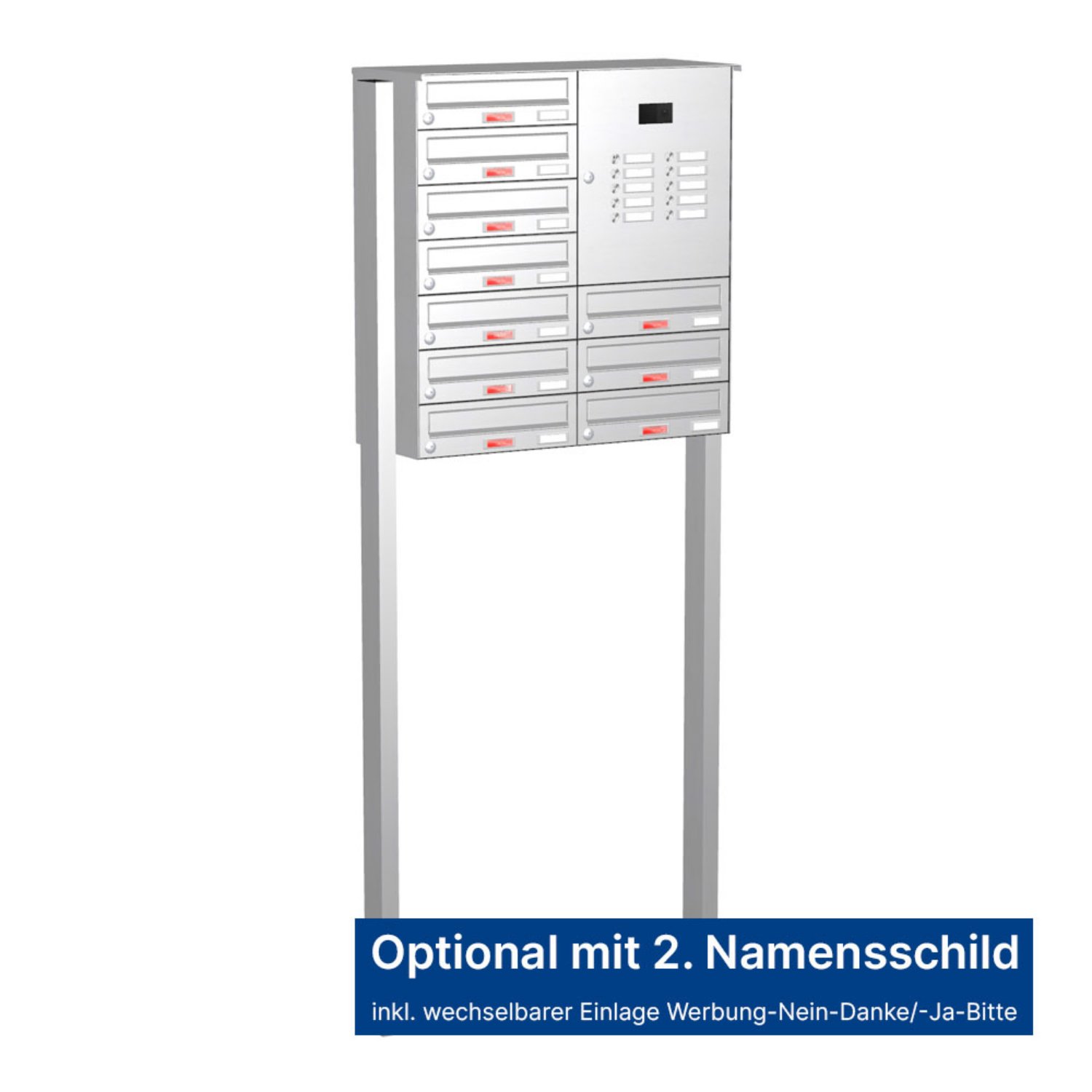 Briefkastenanlage | Freistehend | 10-fach | Waagerecht | Audio | Video | Edelstahl