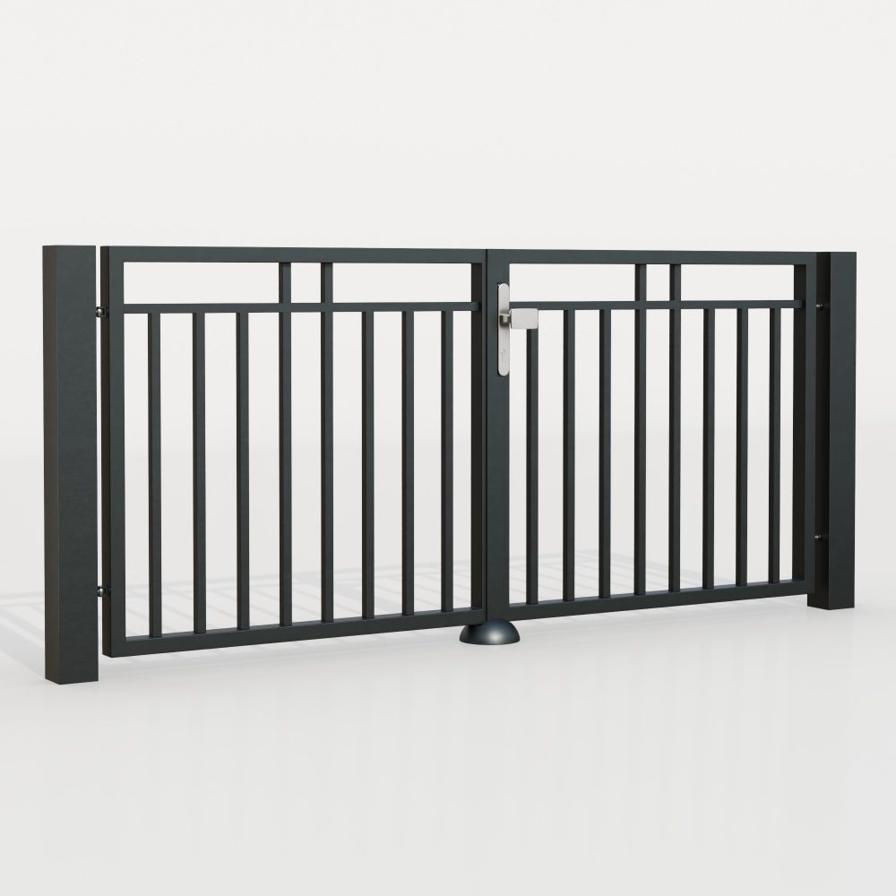 Portail de jardin en aluminium, 2 battants avec remplissage de barres, GE