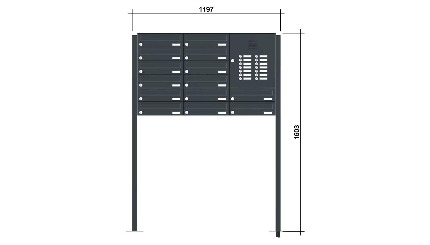 Briefkastenanlage | Freistehend | 14-fach | Waagerecht | Audio | Video | Farbe