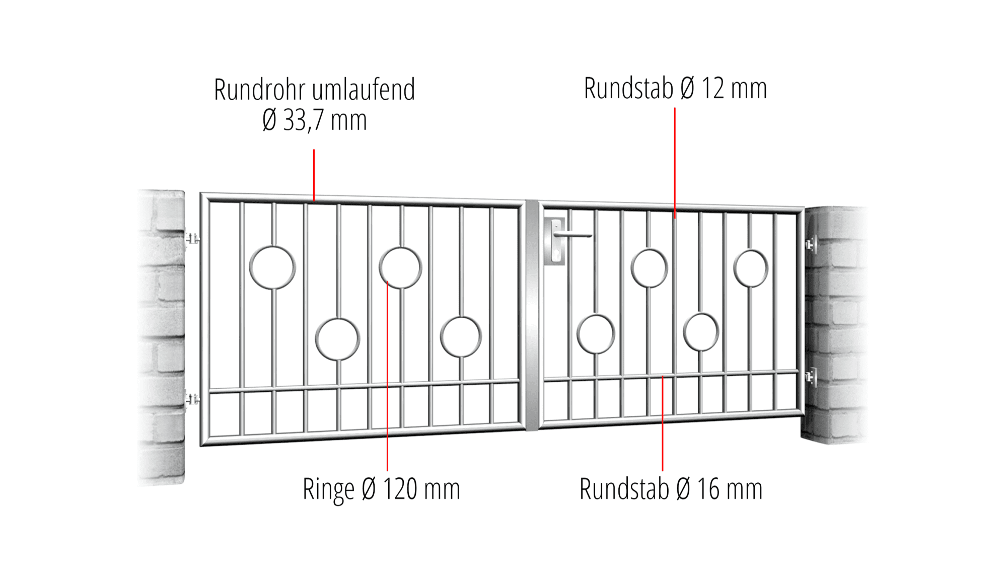 Portail de jardin Barre circulaire à 2 battants en acier inoxydable, GE