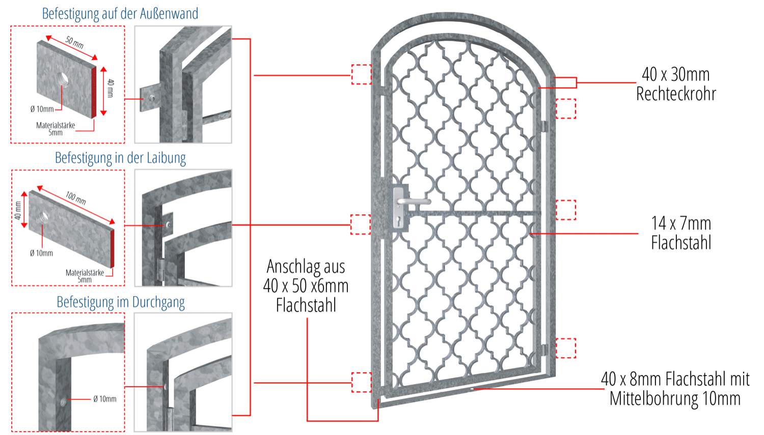 Porte grillagée en acier galvanisé Arc supérieur Rhombus Classic