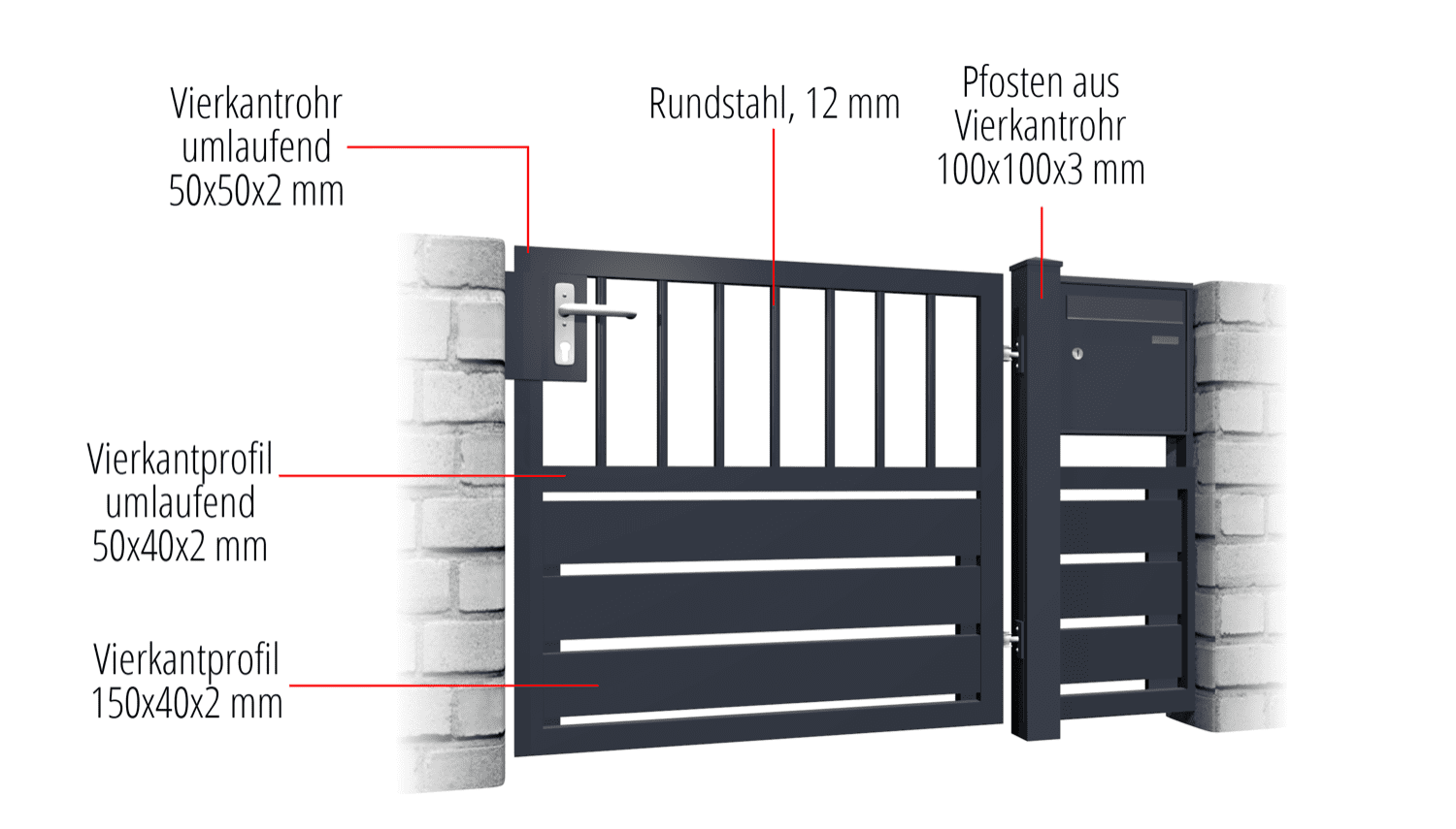 Portillon de jardin en aluminium, brise-vue à 1 battant KSV 1, GE, BK