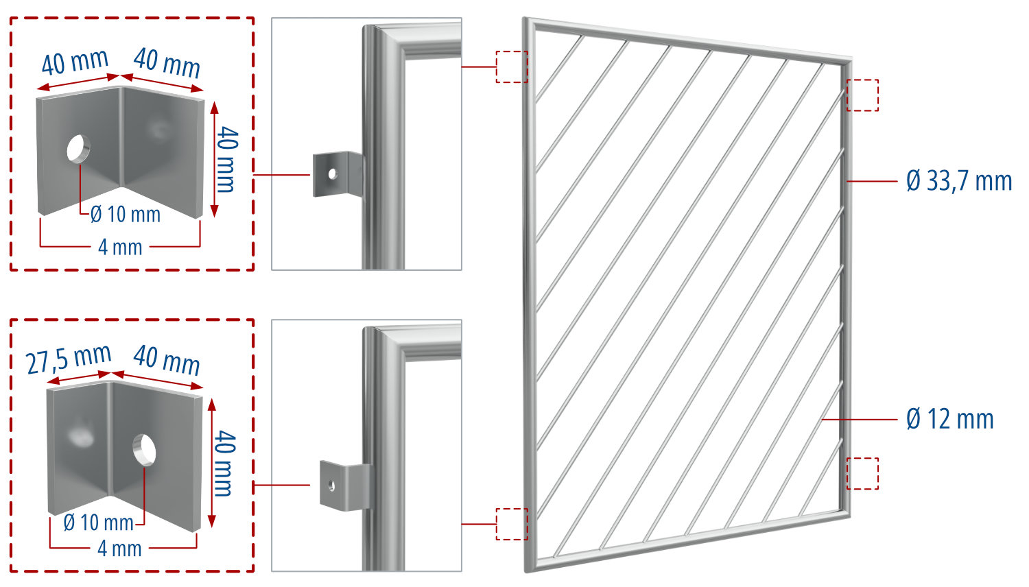 Grille de défense pour fenêtres en acier inoxydable à barres diagonales 1