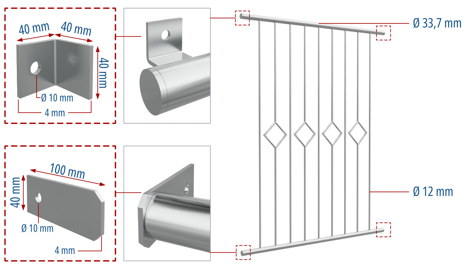 Grille de défense pour fenêtres en acier inoxydable carreau barre 2